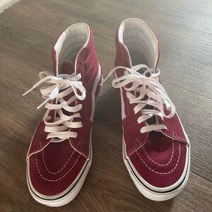 Vans Red and White High-Top Sneakers